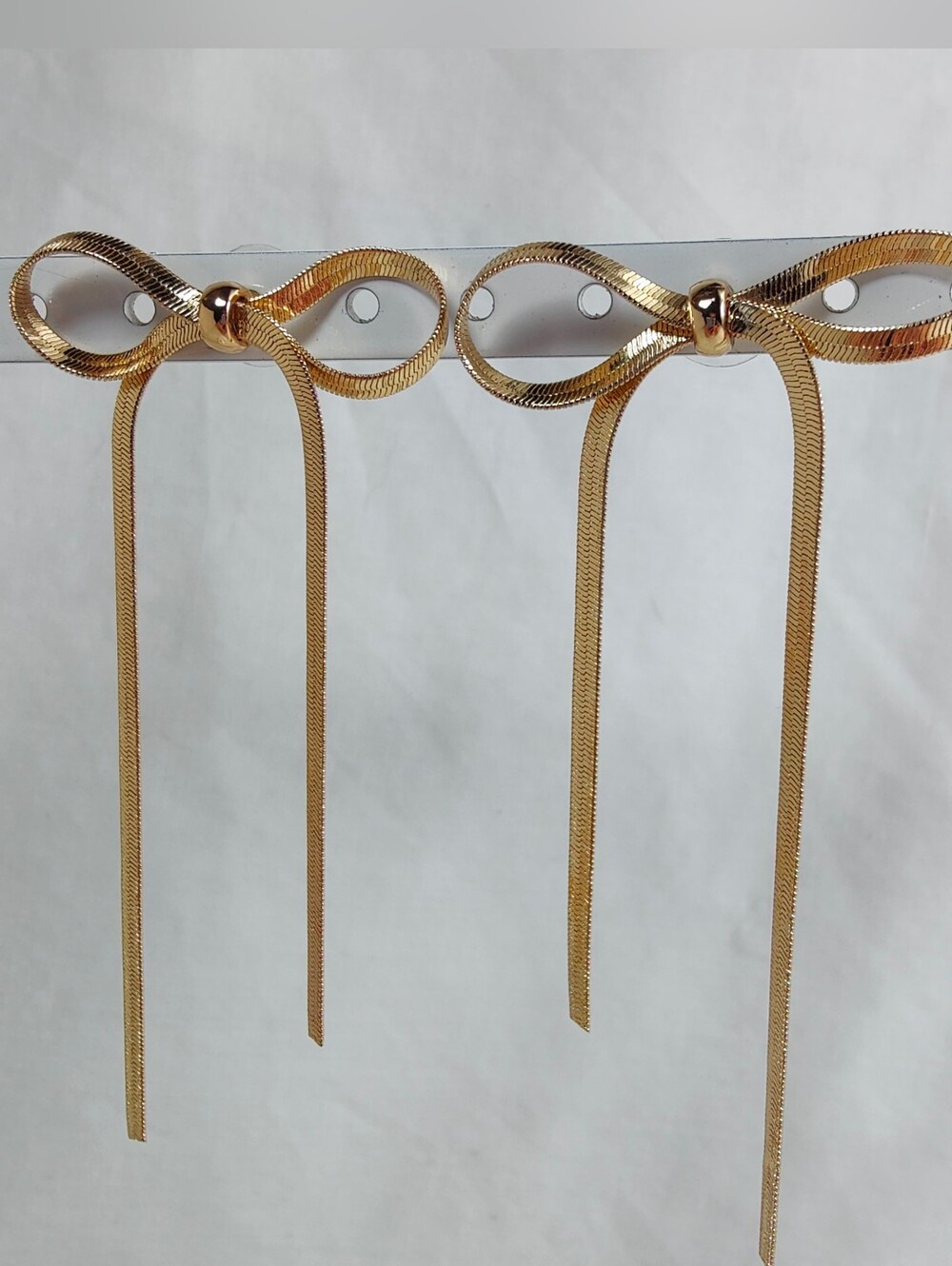 Kate Spade Gold Tone Herringbone Bow Drop Earrings Statement Coquette Feminine